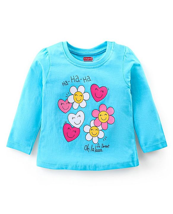 Babyhug Cotton Knit Full Sleeves Night Suit With Floral Print - Light Blue