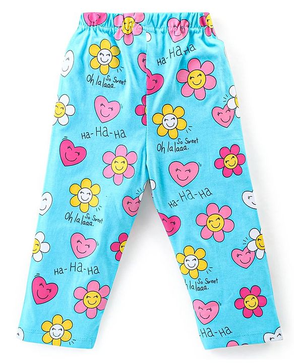 Babyhug Cotton Knit Full Sleeves Night Suit With Floral Print - Light Blue
