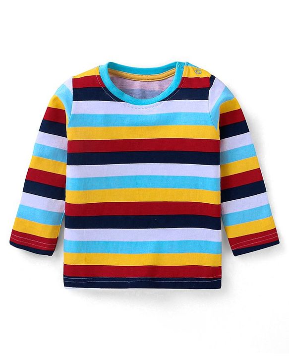Babyhug Cotton Knit Full Sleeves T-Shirts with Stripes & Animal Graphics Pack of 5 - Blue Maroon & Yellow