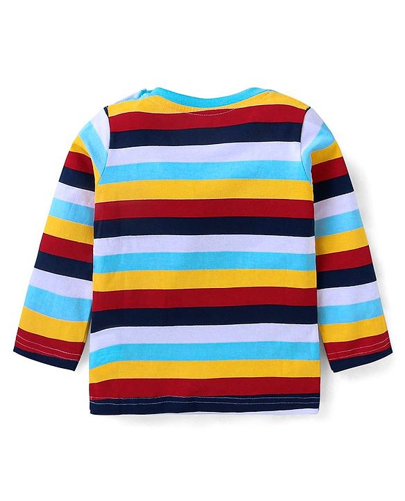 Babyhug Cotton Knit Full Sleeves T-Shirts with Stripes & Animal Graphics Pack of 5 - Blue Maroon & Yellow