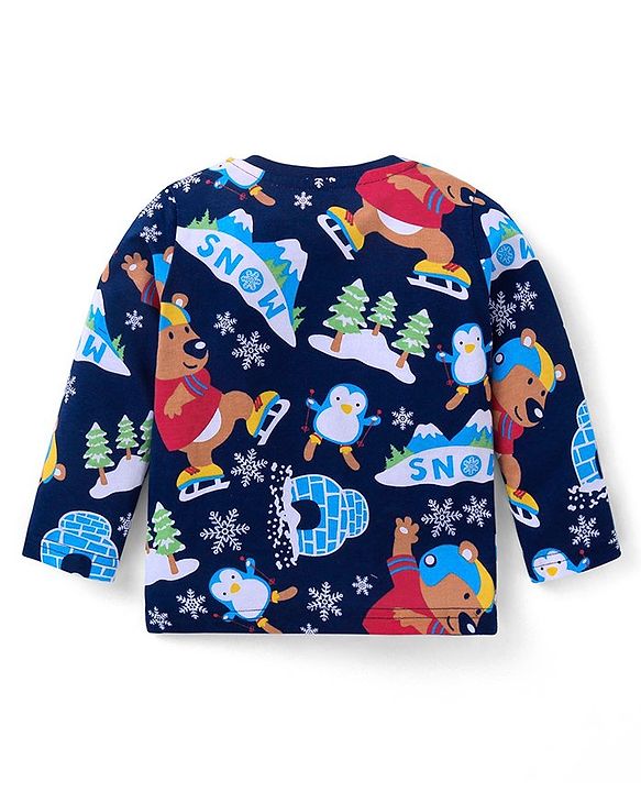Babyhug Cotton Knit Full Sleeves T-Shirts with Stripes & Animal Graphics Pack of 5 - Blue Maroon & Yellow