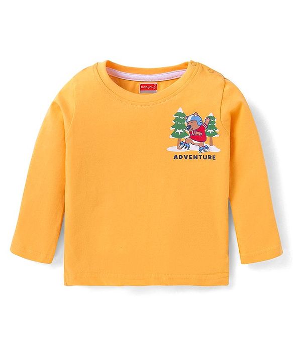 Babyhug Cotton Knit Full Sleeves T-Shirts with Stripes & Animal Graphics Pack of 5 - Blue Maroon & Yellow