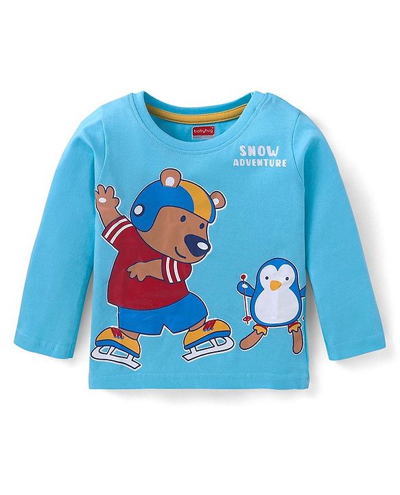 Babyhug Cotton Knit Full Sleeves T-Shirts with Stripes & Animal Graphics Pack of 5 - Blue Maroon & Yellow