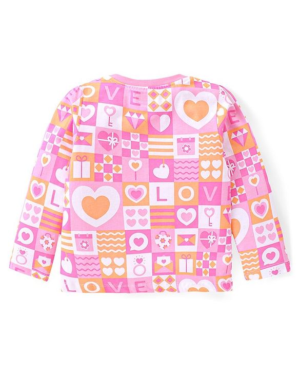 Babyhug Cotton Knit Full Sleeves Heart Printed Night Suit - Pink