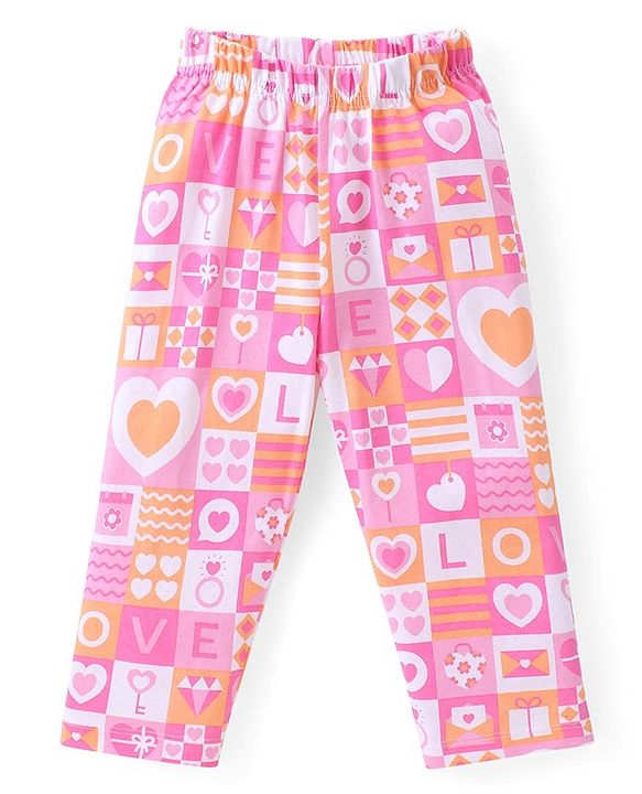 Babyhug Cotton Knit Full Sleeves Heart Printed Night Suit - Pink