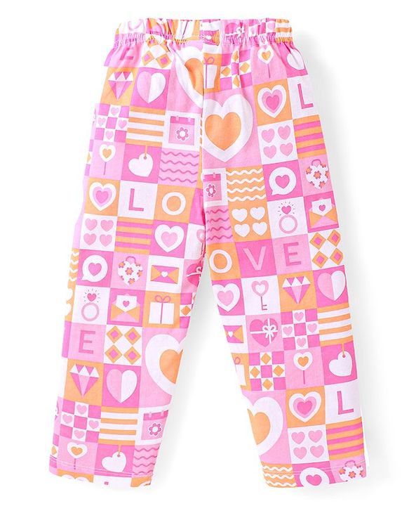 Babyhug Cotton Knit Full Sleeves Heart Printed Night Suit - Pink