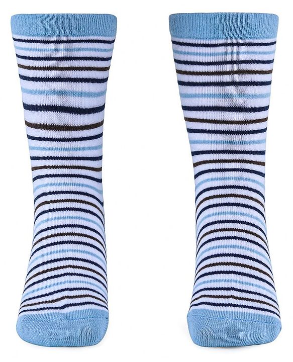 Cute Walk by Babyhug Anti-Bacterial Ankle Length Socks with Stripes & Lion Design Pack of 5 - Blue
