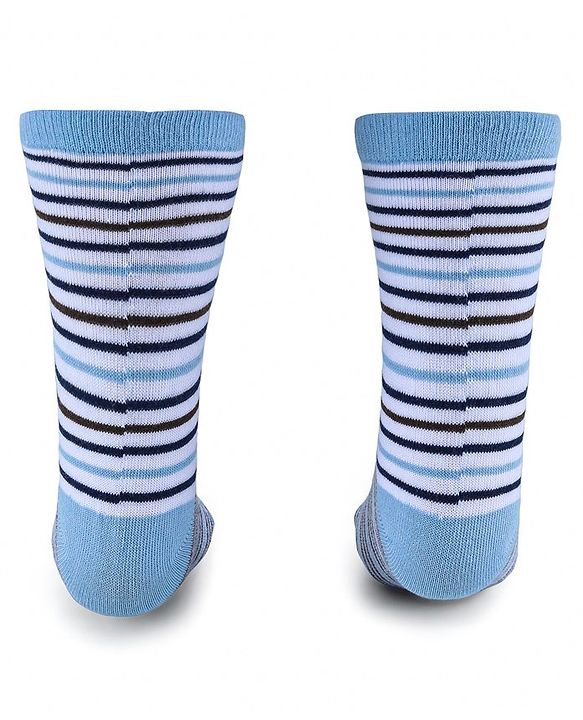 Cute Walk by Babyhug Anti-Bacterial Ankle Length Socks with Stripes & Lion Design Pack of 5 - Blue