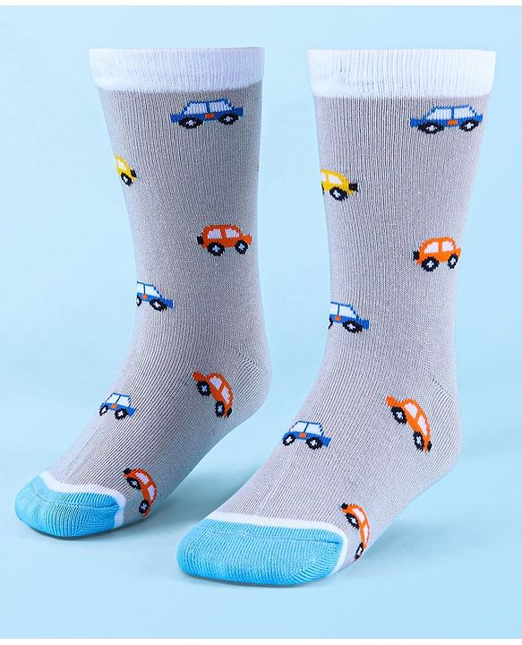 Cute Walk by Babyhug Anti-Bacterial Ankle Length Socks with Stripes & Car Design Pack of 5 - Blue