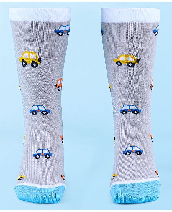 Cute Walk by Babyhug Anti-Bacterial Ankle Length Socks with Stripes & Car Design Pack of 5 - Blue