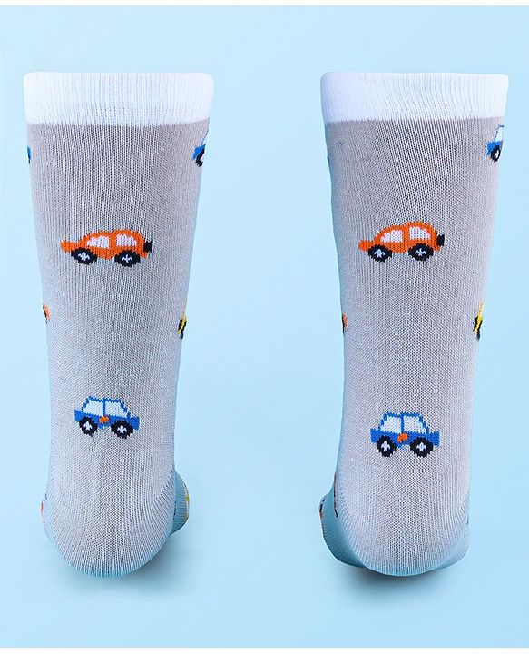 Cute Walk by Babyhug Anti-Bacterial Ankle Length Socks with Stripes & Car Design Pack of 5 - Blue