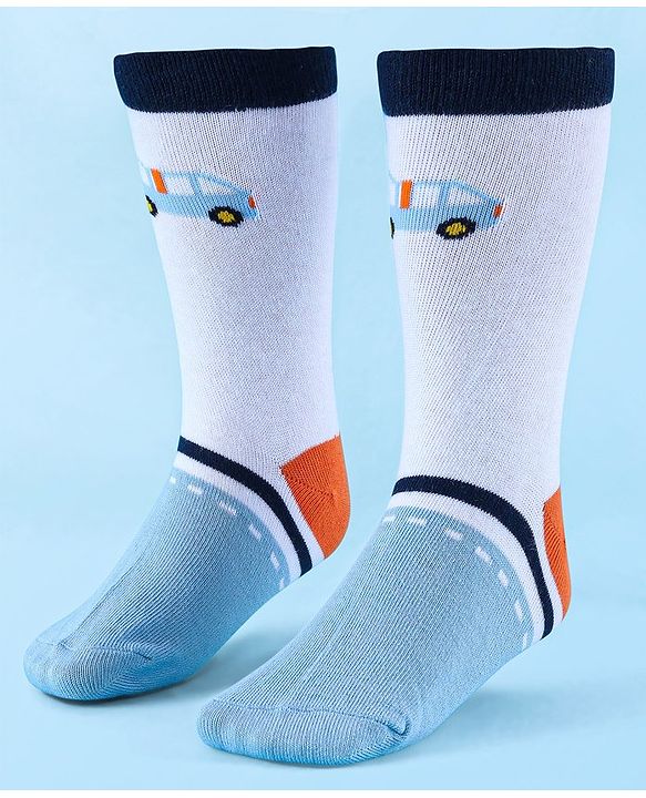 Cute Walk by Babyhug Anti-Bacterial Ankle Length Socks with Stripes & Car Design Pack of 5 - Blue