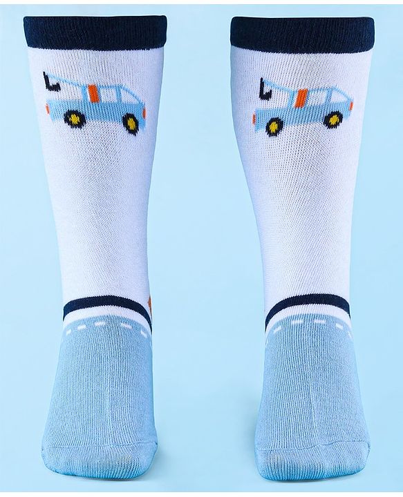 Cute Walk by Babyhug Anti-Bacterial Ankle Length Socks with Stripes & Car Design Pack of 5 - Blue