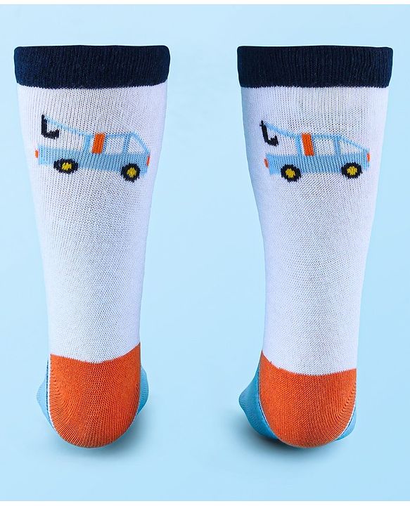 Cute Walk by Babyhug Anti-Bacterial Ankle Length Socks with Stripes & Car Design Pack of 5 - Blue