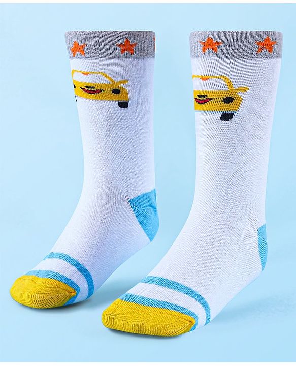 Cute Walk by Babyhug Anti-Bacterial Ankle Length Socks with Stripes & Car Design Pack of 5 - Blue