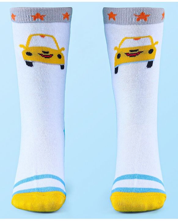 Cute Walk by Babyhug Anti-Bacterial Ankle Length Socks with Stripes & Car Design Pack of 5 - Blue