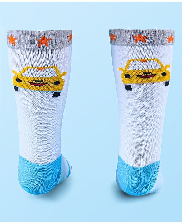 Cute Walk by Babyhug Anti-Bacterial Ankle Length Socks with Stripes & Car Design Pack of 5 - Blue