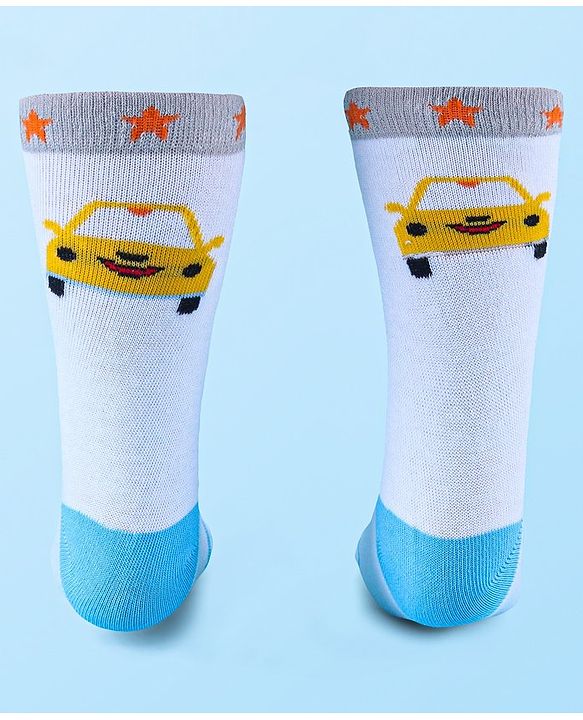 Cute Walk by Babyhug Anti-Bacterial Ankle Length Socks with Stripes & Car Design Pack of 5 - Blue