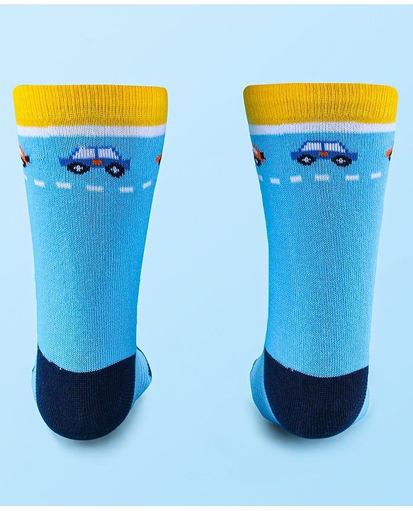 Cute Walk by Babyhug Anti-Bacterial Ankle Length Socks with Stripes & Car Design Pack of 5 - Blue