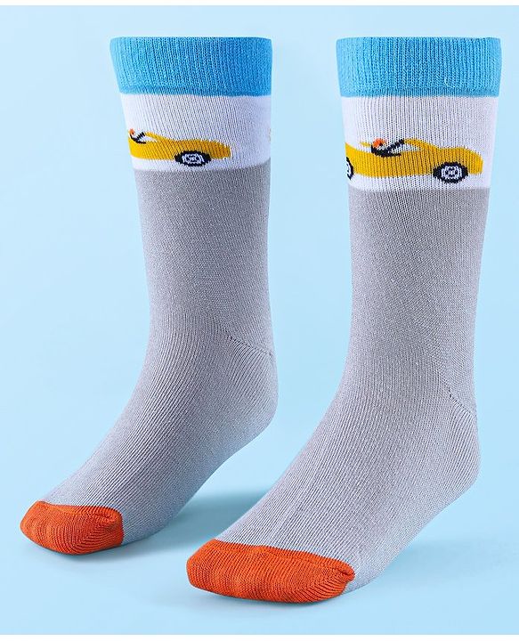 Cute Walk by Babyhug Anti-Bacterial Ankle Length Socks with Stripes & Car Design Pack of 5 - Blue