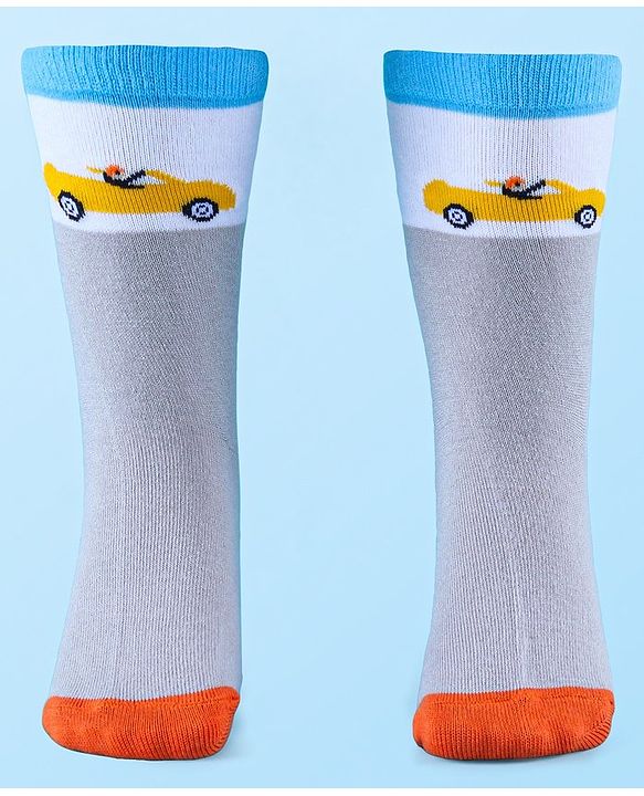 Cute Walk by Babyhug Anti-Bacterial Ankle Length Socks with Stripes & Car Design Pack of 5 - Blue