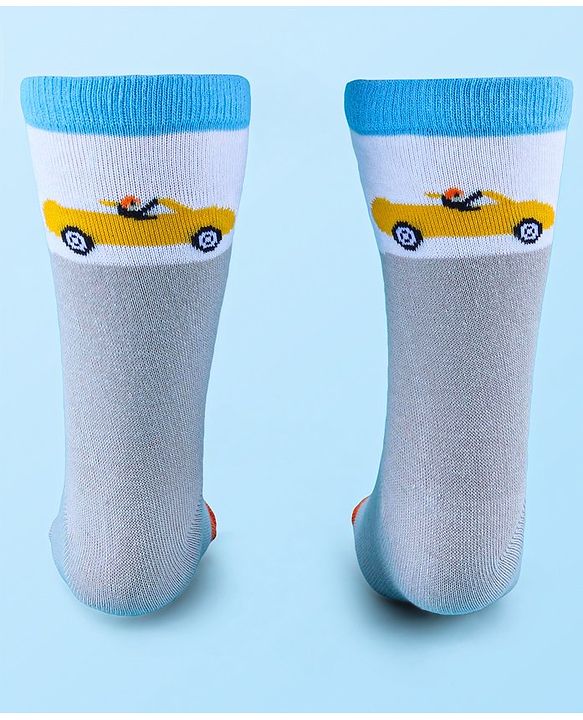 Cute Walk by Babyhug Anti-Bacterial Ankle Length Socks with Stripes & Car Design Pack of 5 - Blue