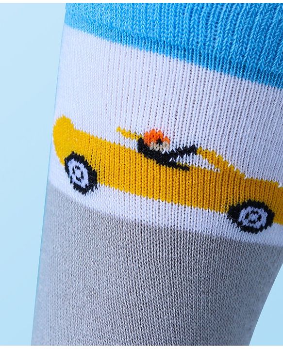 Cute Walk by Babyhug Anti-Bacterial Ankle Length Socks with Stripes & Car Design Pack of 5 - Blue