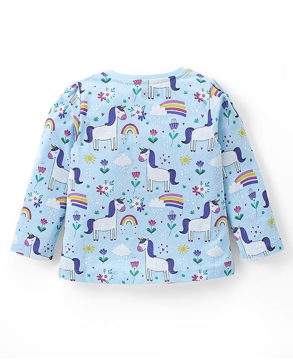 Babyhug Cotton Knit Full Sleeves Night Suit With Unicorn & Floral Print - Blue