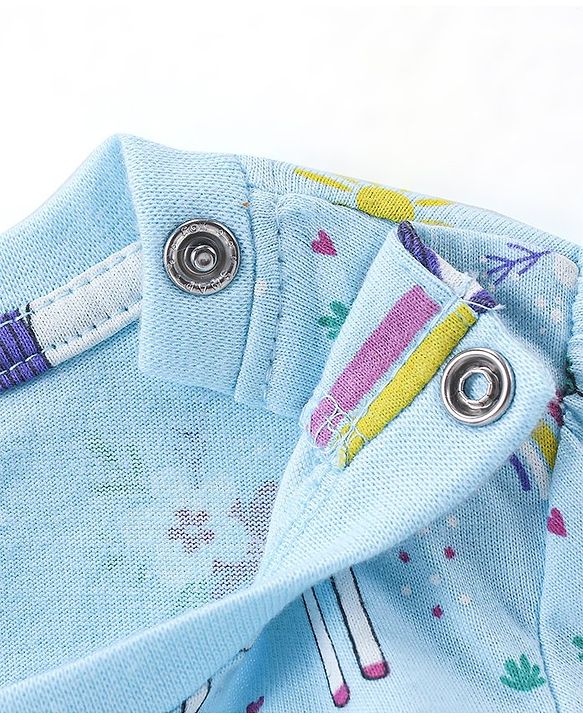 Babyhug Cotton Knit Full Sleeves Night Suit With Unicorn & Floral Print - Blue