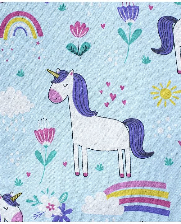 Babyhug Cotton Knit Full Sleeves Night Suit With Unicorn & Floral Print - Blue