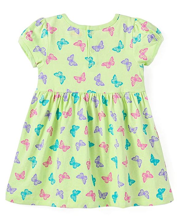 Babyhug Knit Half Sleeves Butterfly Printed Frock With Headband & Bloomer - Green