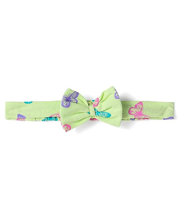 Babyhug Knit Half Sleeves Butterfly Printed Frock With Headband & Bloomer - Green