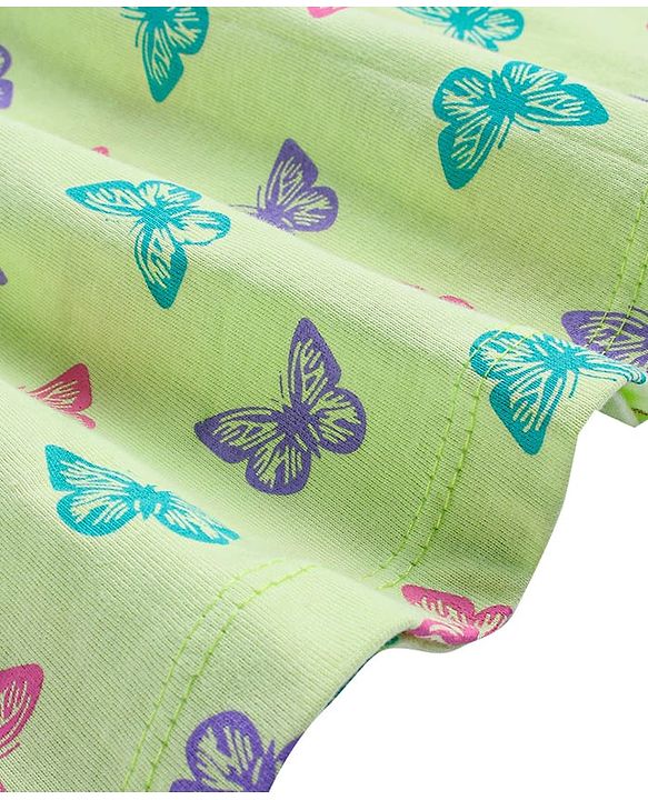 Babyhug Knit Half Sleeves Butterfly Printed Frock With Headband & Bloomer - Green
