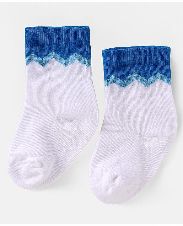 Cute Walk by Babyhug Knit Ankle Length Anti Bacterial Socks with Stripes & Dino Design Pack of 3 - White & Light Blue
