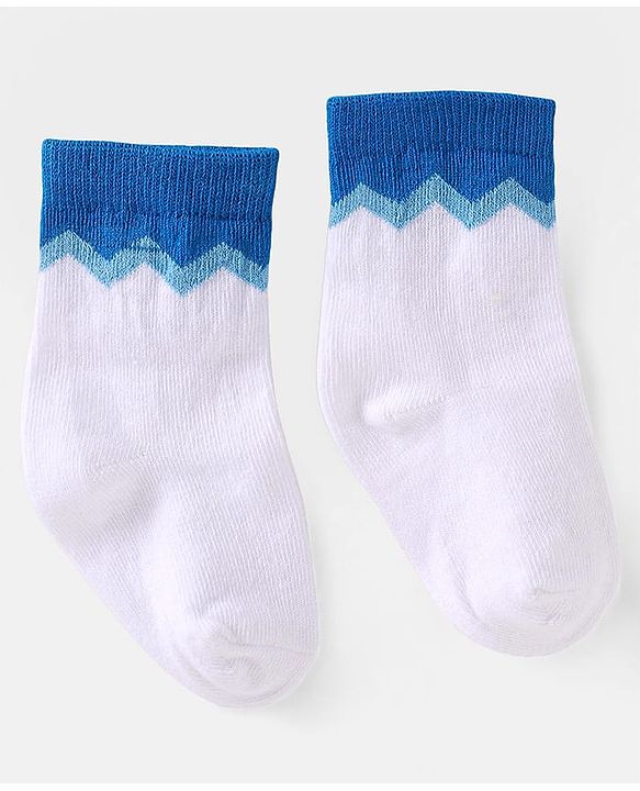 Cute Walk by Babyhug Knit Ankle Length Anti Bacterial Socks with Stripes & Dino Design Pack of 3 - White & Light Blue