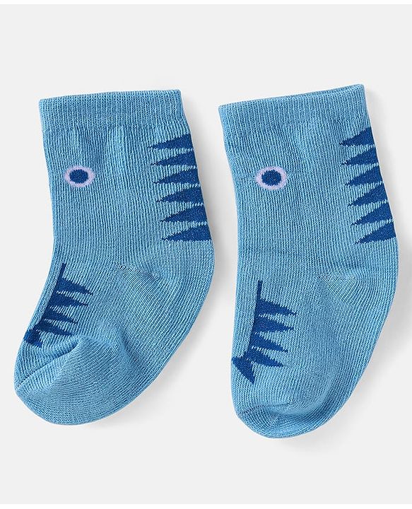 Cute Walk by Babyhug Knit Ankle Length Anti Bacterial Socks with Stripes & Dino Design Pack of 3 - White & Light Blue