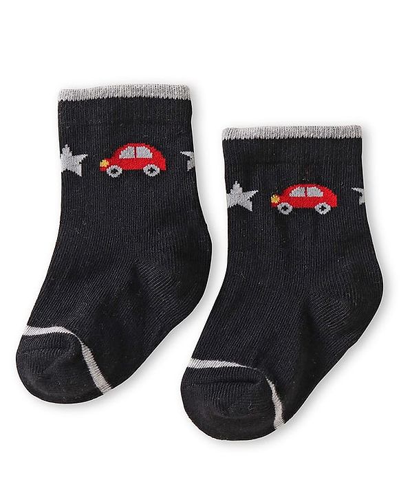 Cute Walk by Babyhug Knit Ankle Length Anti Bacterial Socks with Car Design Pack of 3 - Yellow Blue & Grey