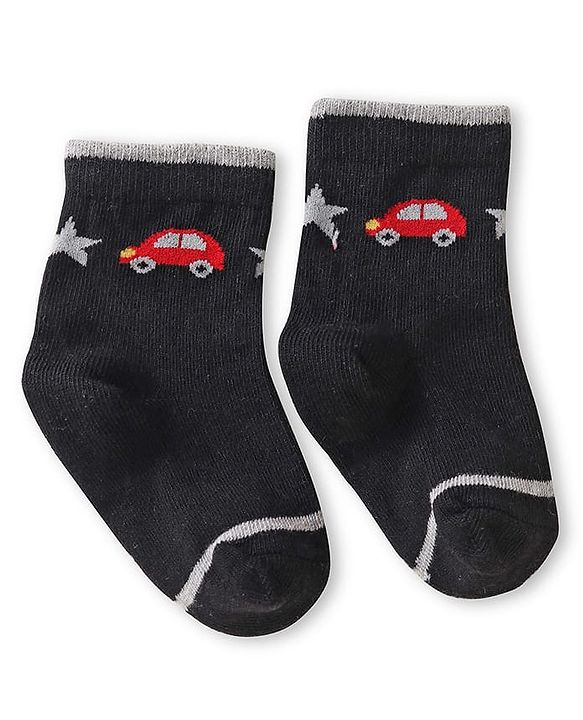 Cute Walk by Babyhug Knit Ankle Length Anti Bacterial Socks with Car Design Pack of 3 - Yellow Blue & Grey