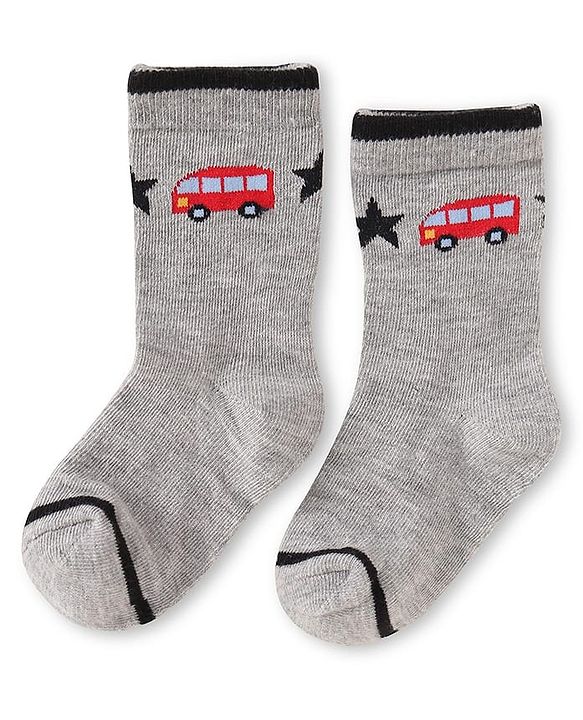 Cute Walk by Babyhug Knit Ankle Length Anti Bacterial Socks with Car Design Pack of 3 - Yellow Blue & Grey