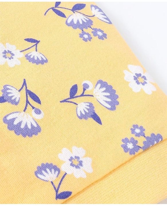 Babyhug 100% Cotton Knit Bonnet Cap Floral Printr Pack of 2 - Mustard & Blue