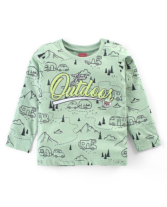 Babyhug Cotton Knit Full Sleeves Night Suit With Outdoor Camping Print - Green