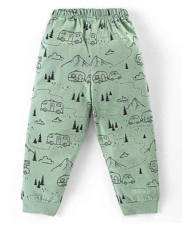 Babyhug Cotton Knit Full Sleeves Night Suit With Outdoor Camping Print - Green