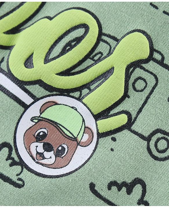 Babyhug Cotton Knit Full Sleeves Night Suit With Outdoor Camping Print - Green