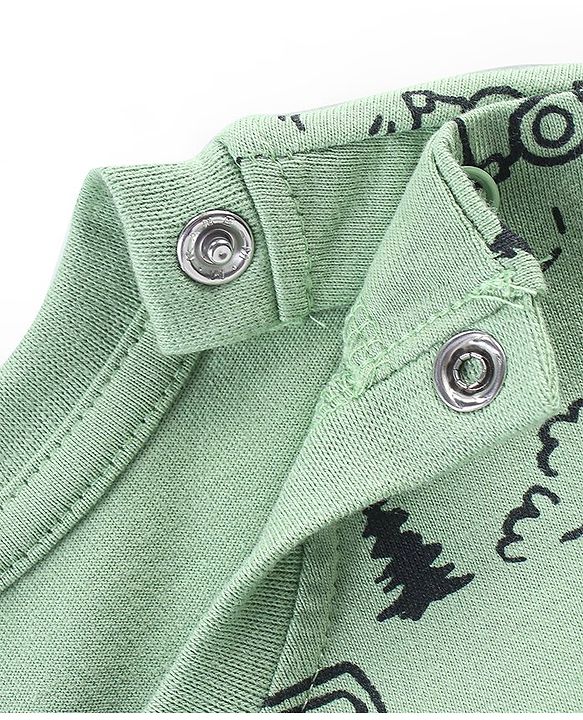 Babyhug Cotton Knit Full Sleeves Night Suit With Outdoor Camping Print - Green