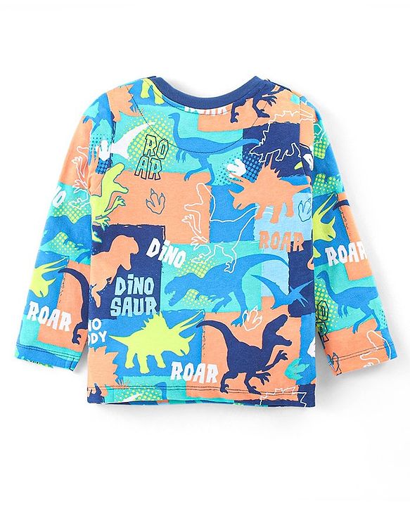 Babyhug Cotton Knit Full Sleeves Night Suit With Dinosaurs Print - Multicolor