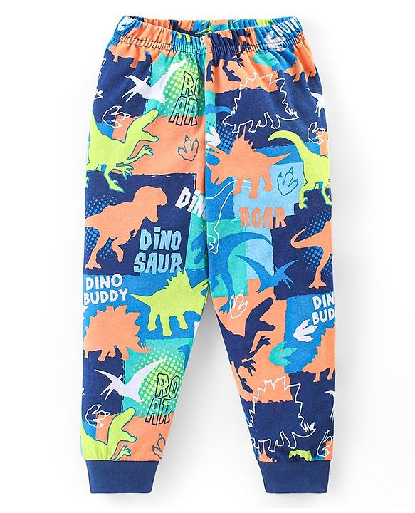 Babyhug Cotton Knit Full Sleeves Night Suit With Dinosaurs Print - Multicolor