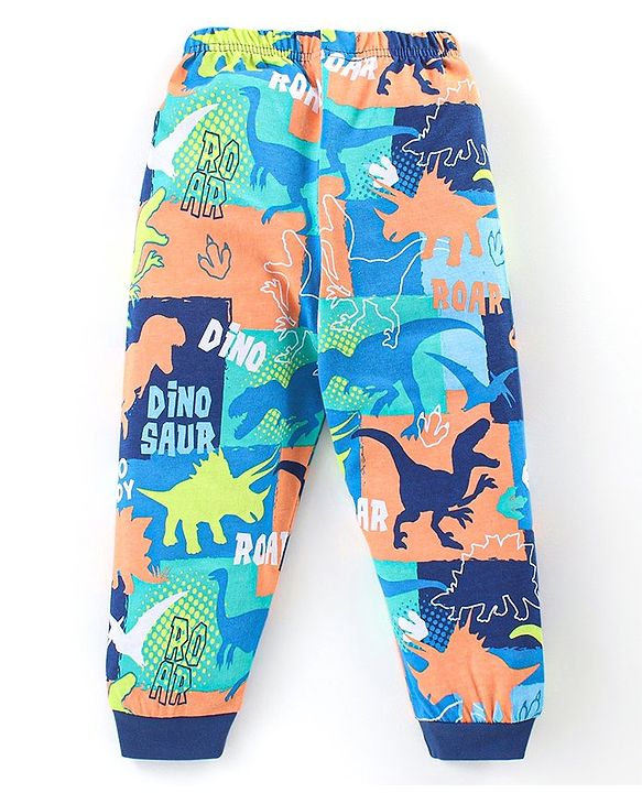 Babyhug Cotton Knit Full Sleeves Night Suit With Dinosaurs Print - Multicolor