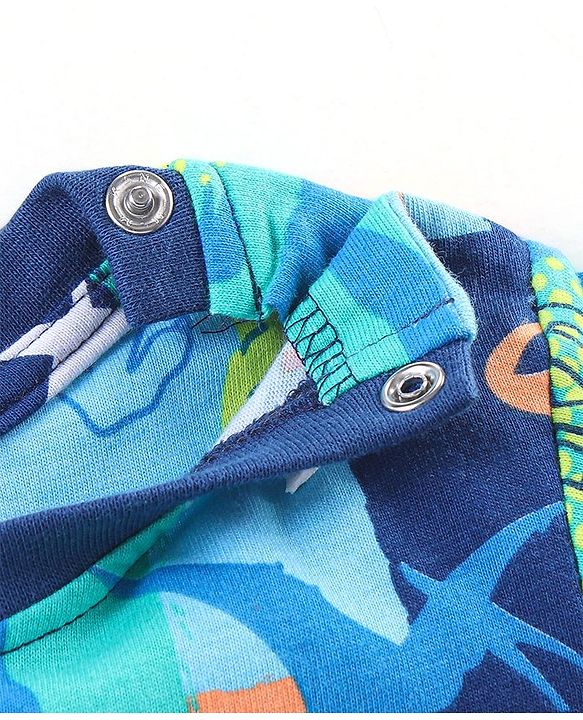 Babyhug Cotton Knit Full Sleeves Night Suit With Dinosaurs Print - Multicolor