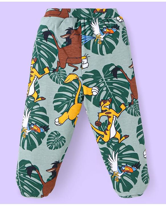 Babyhug Disney Interlock Knit Full Sleeves Striped The Lion King Printed Onesie with Footed Leggings & Cap - White & Grey