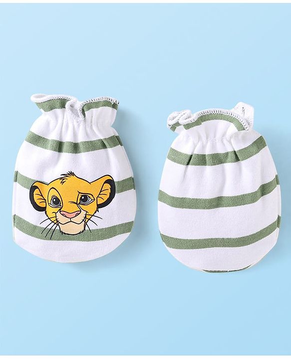 Babyhug Interlock Knit Mittens and Booties With Lion King Print - White